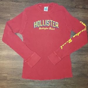 Vintage Hollister Company Mens Size Small Red Huntington Beach Long Sleeve Shirt